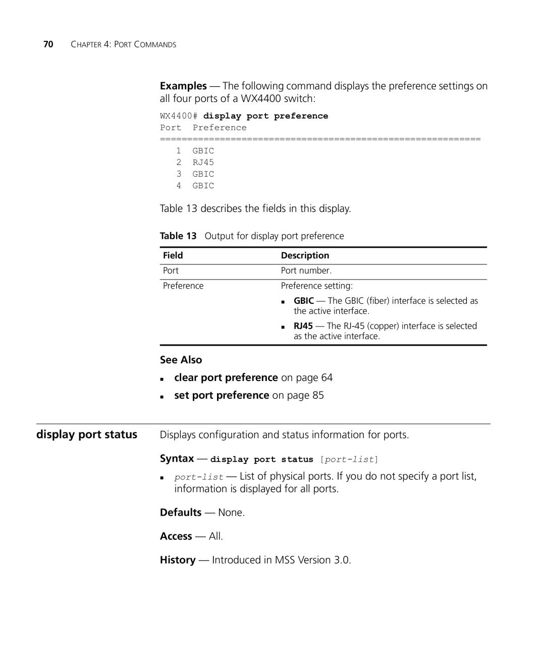 HP Manager Software manual Output for display port preference, WX4400# display port preference Port Preference 