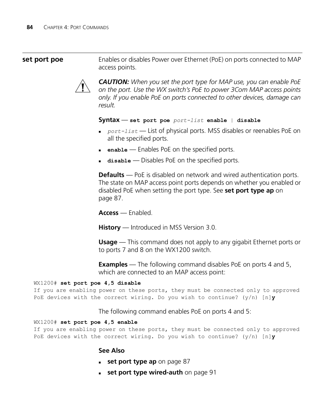 HP Manager Software manual Set port poe, Access points, Result, Following command enables PoE on ports 4 