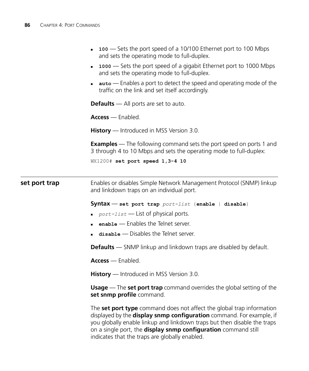 HP Manager Software manual Set port trap, Set snmp profile command 