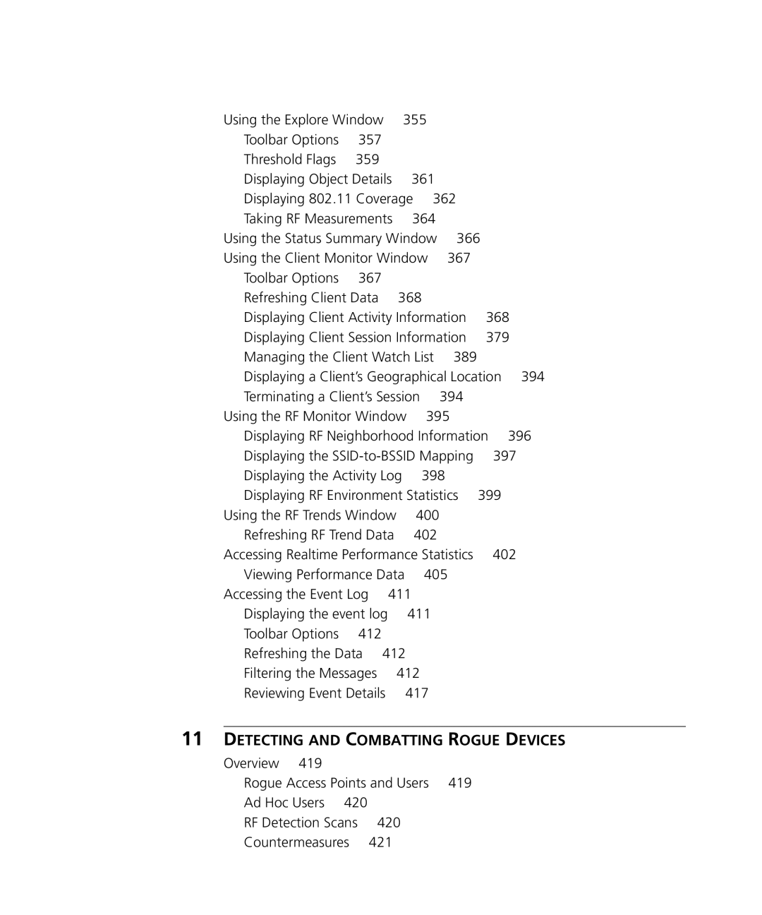 HP Manager Software manual Displaying 802.11 Coverage 362, 364, 394, 397, 400, 402, Reviewing Event Details 417 