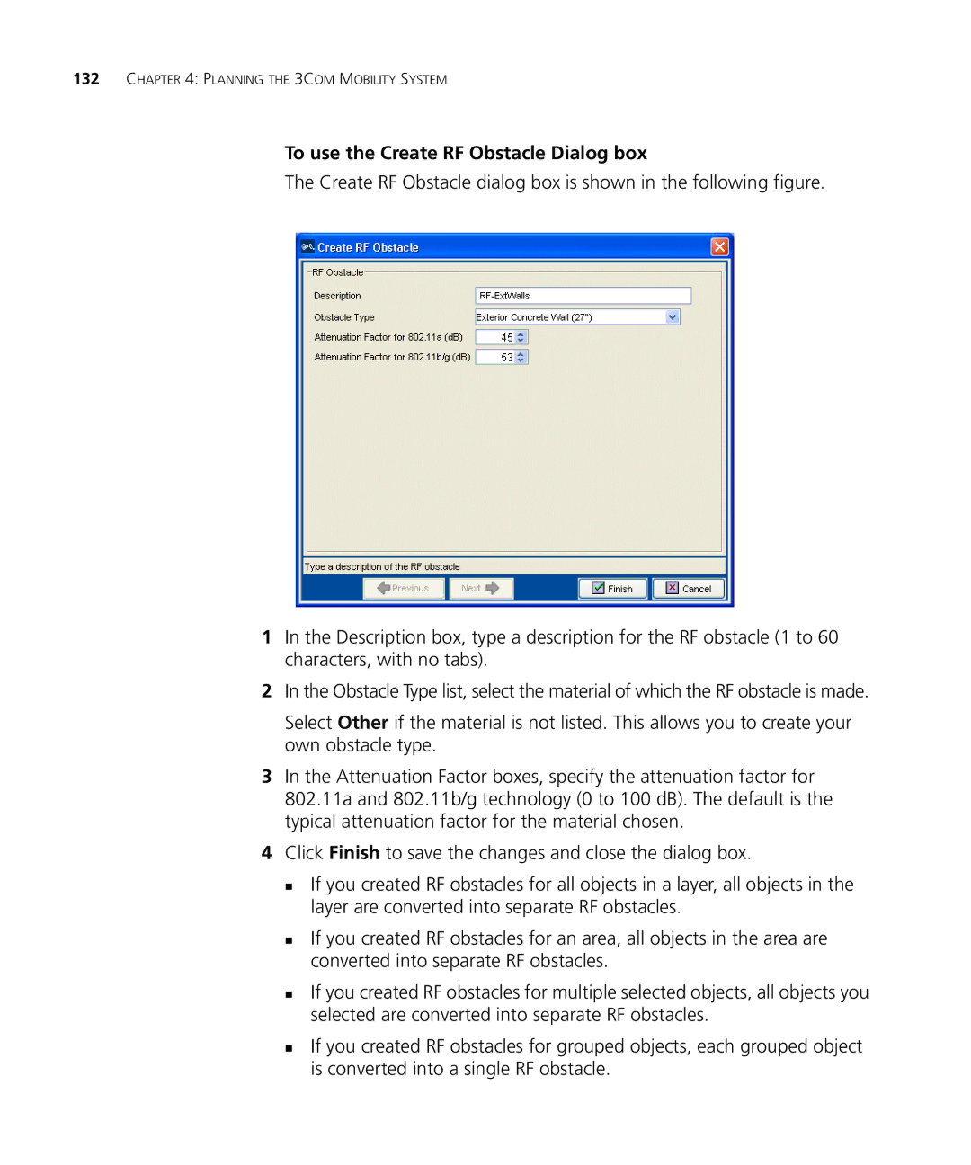 HP Manager Software manual To use the Create RF Obstacle Dialog box 