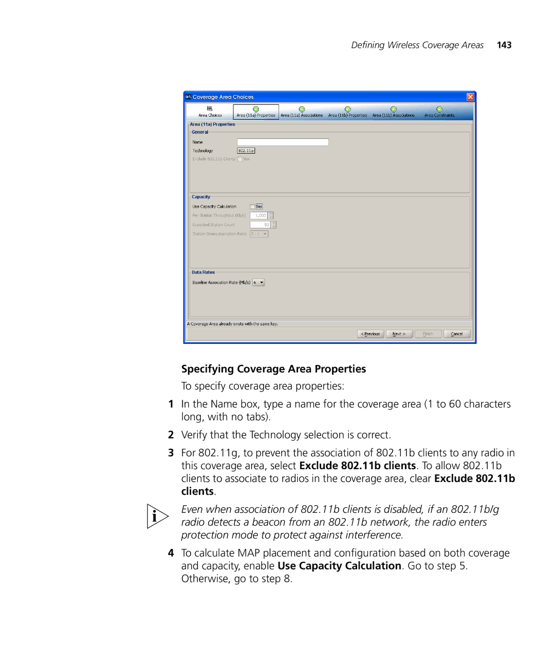 HP Manager Software manual Specifying Coverage Area Properties 