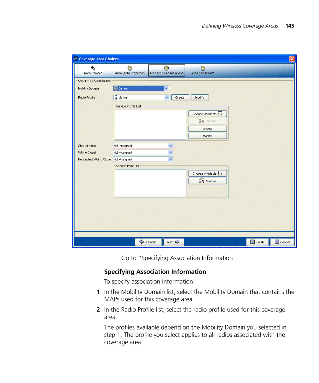 HP Manager Software manual Go to Specifying Association Information 