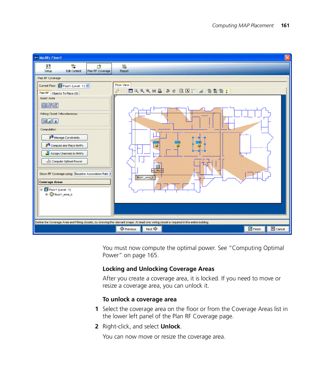 HP Manager Software manual Locking and Unlocking Coverage Areas, To unlock a coverage area 