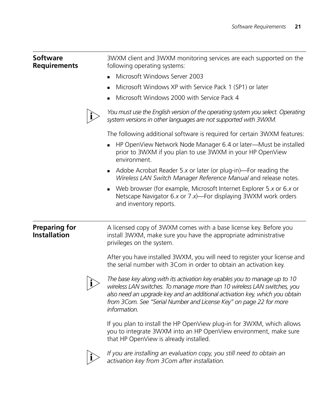 HP Manager Software manual Preparing for, Installation 