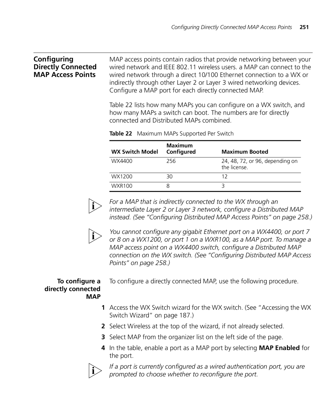 HP Manager Software manual Directly Connected, MAP Access Points, Configure a MAP port for each directly connected MAP 