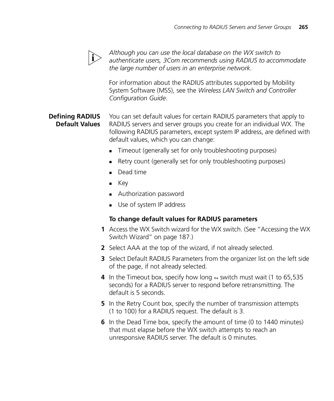 HP Manager Software manual To change default values for Radius parameters 