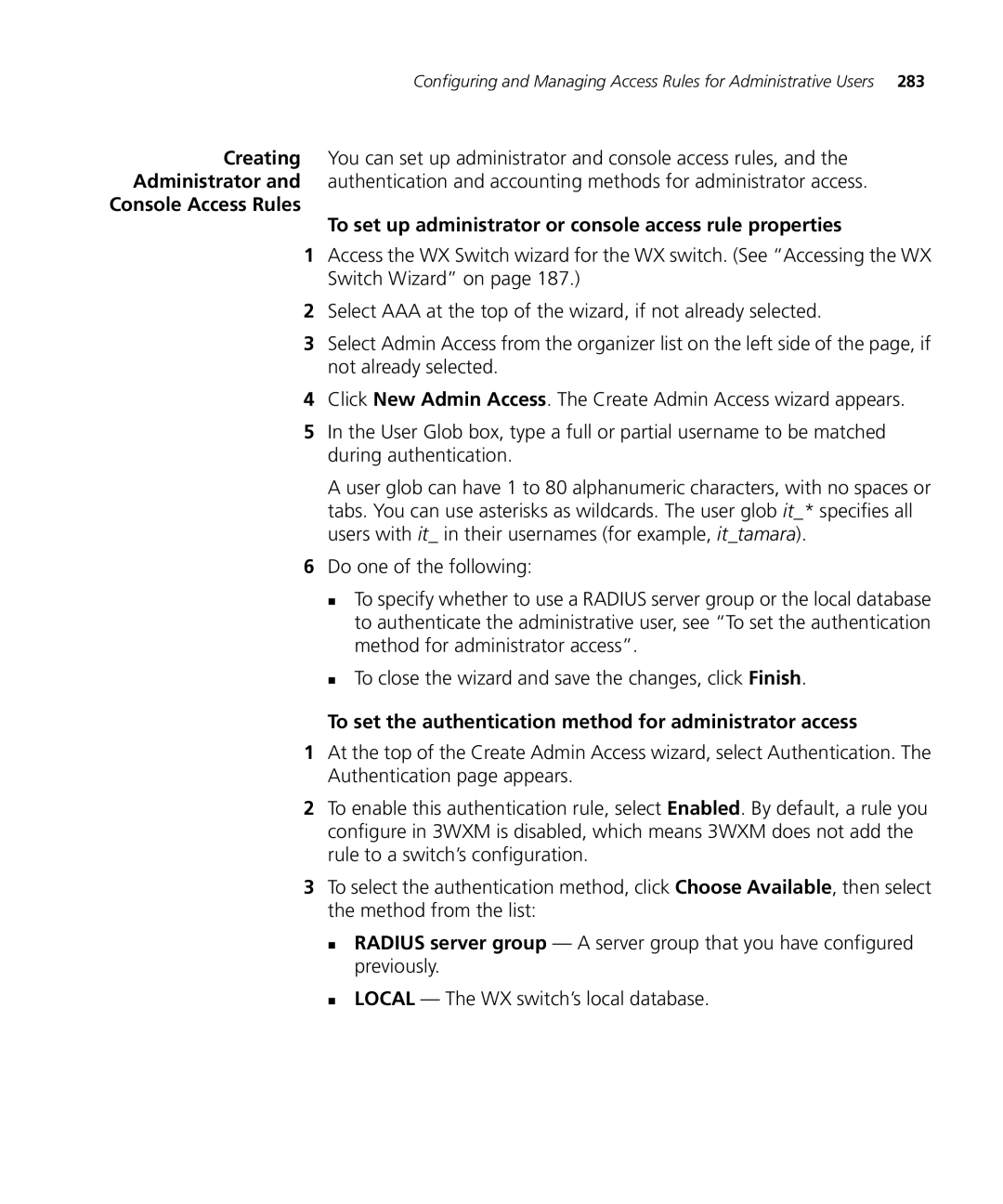 HP Manager Software manual To set the authentication method for administrator access 