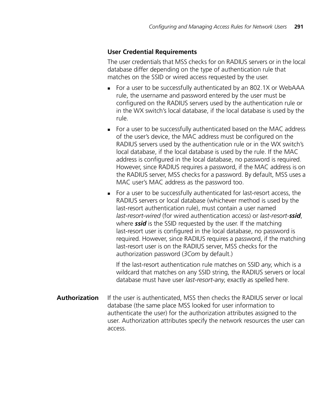 HP Manager Software manual User Credential Requirements 