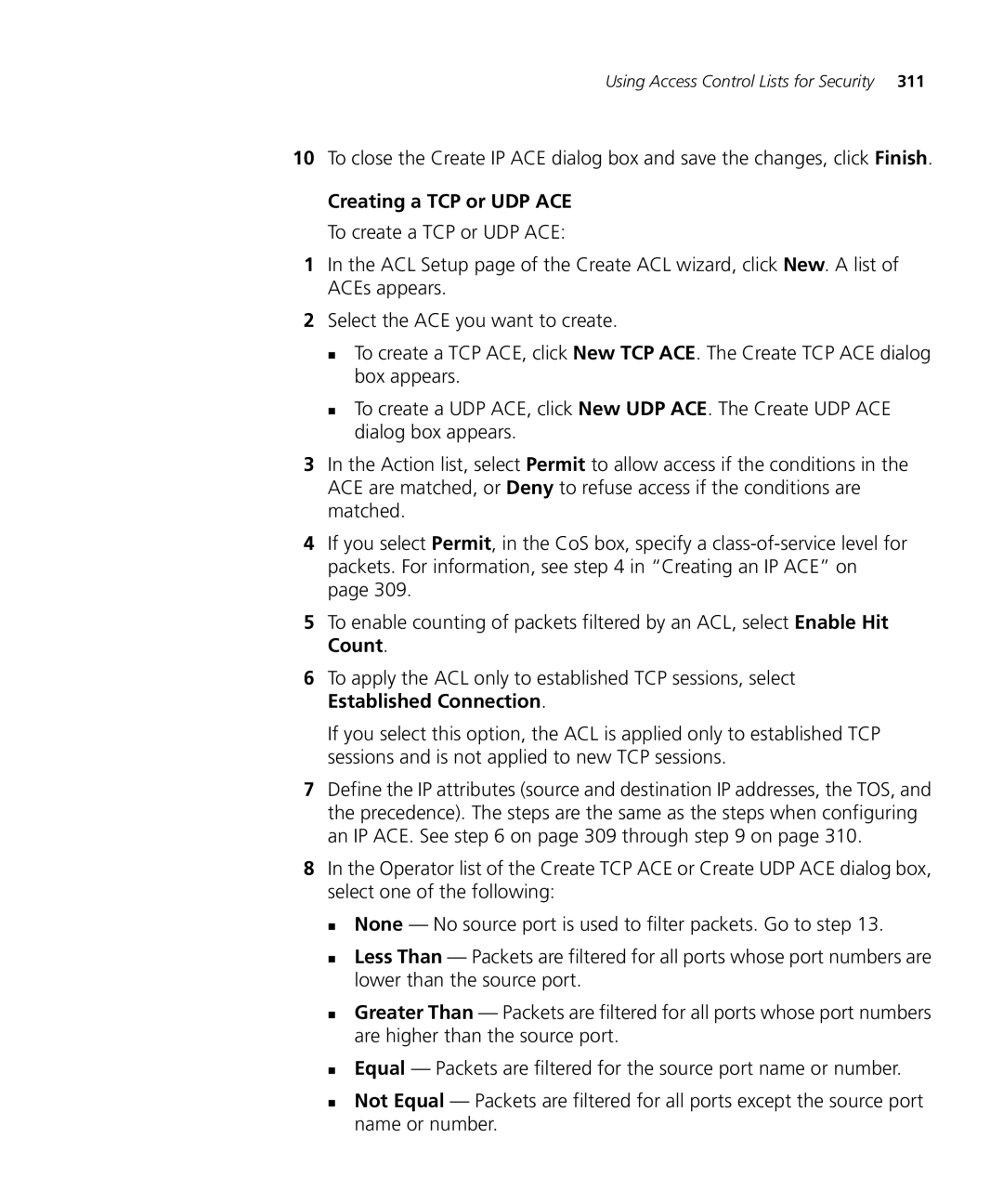 HP Manager Software manual Creating a TCP or UDP ACE 