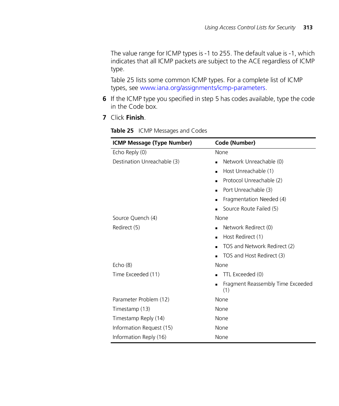 HP Manager Software manual Icmp Messages and Codes, Icmp Message Type Number Code Number 