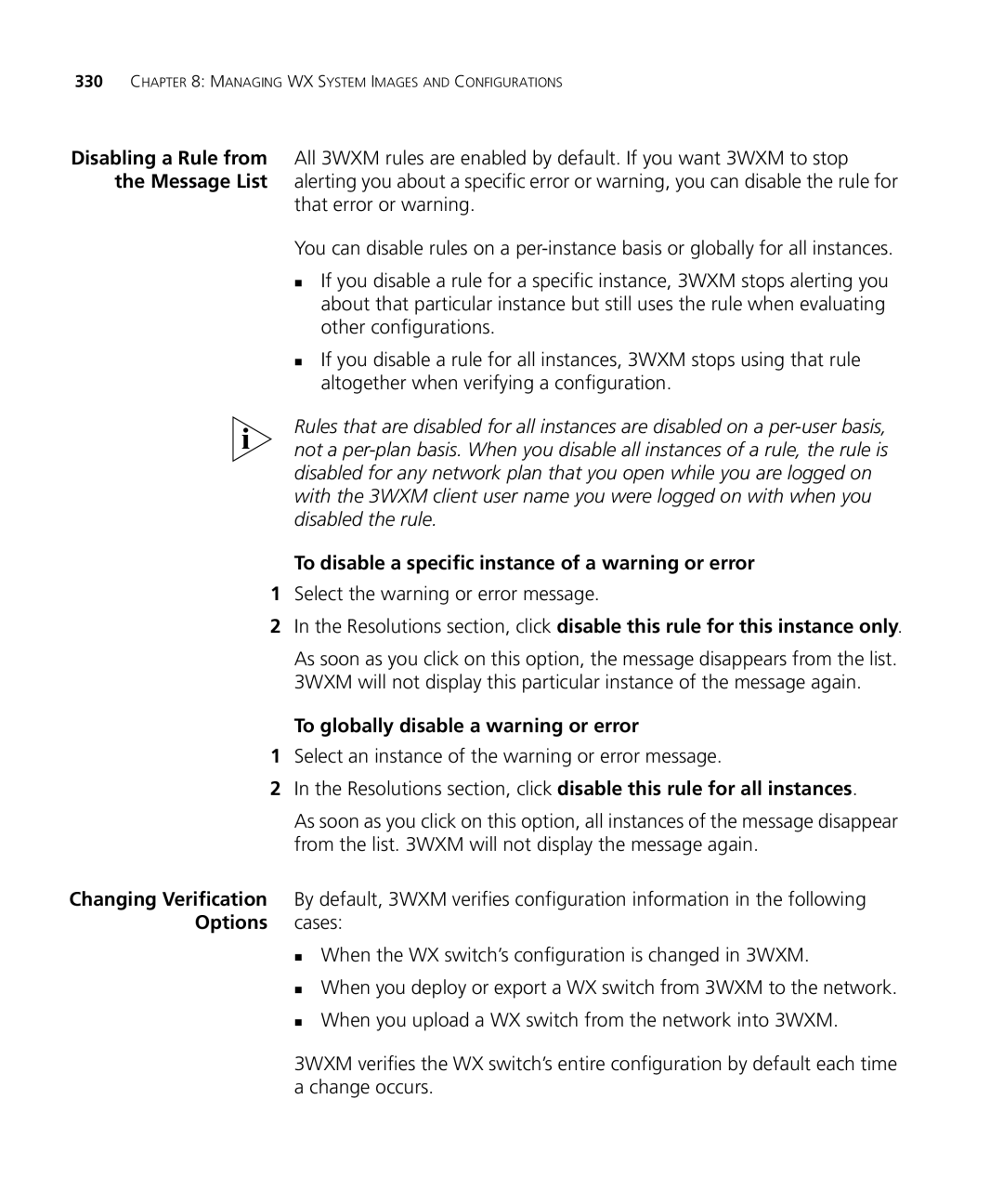 HP Manager Software manual To disable a specific instance of a warning or error, Select the warning or error message 