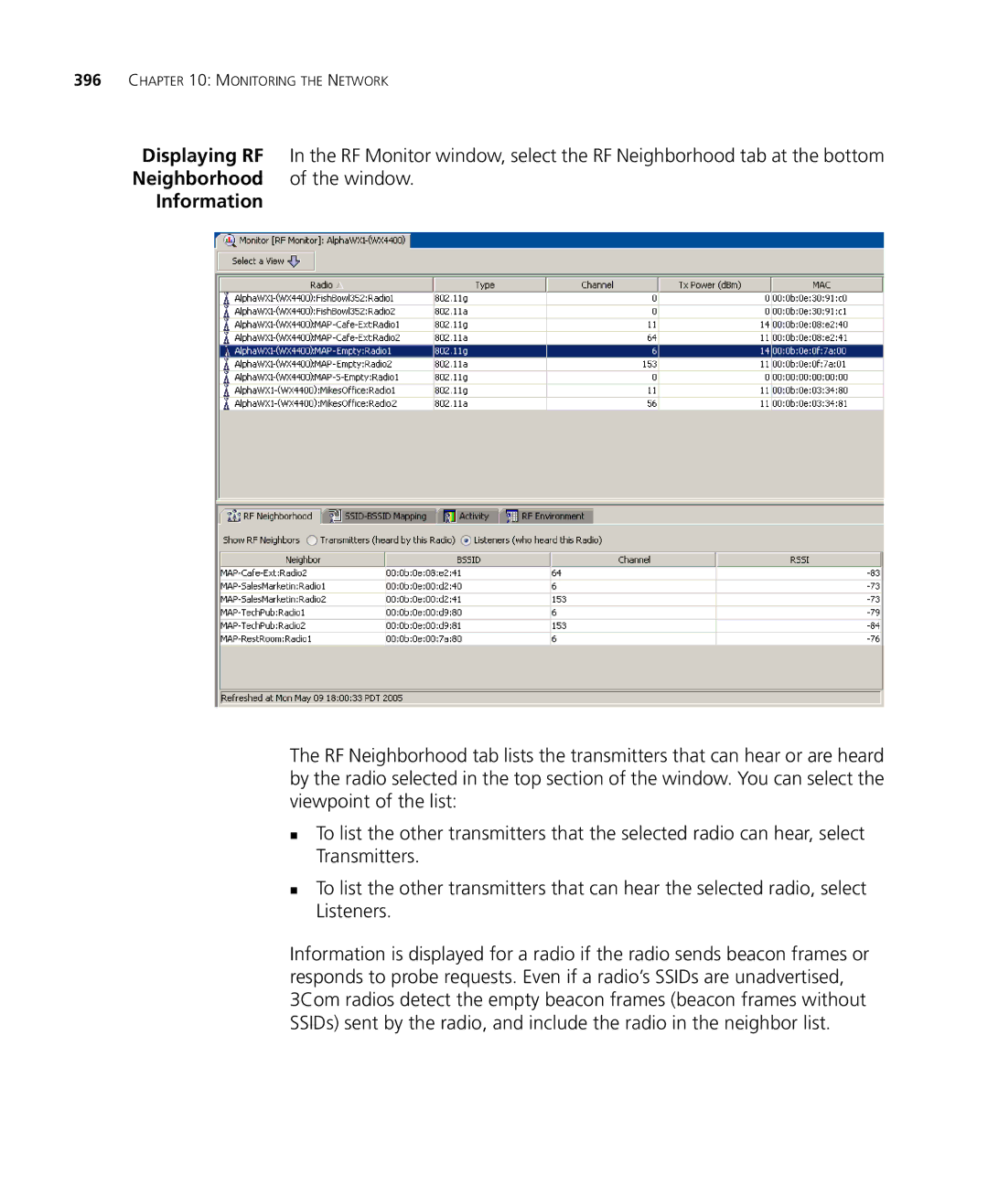 HP Manager Software manual Displaying RF, Window 