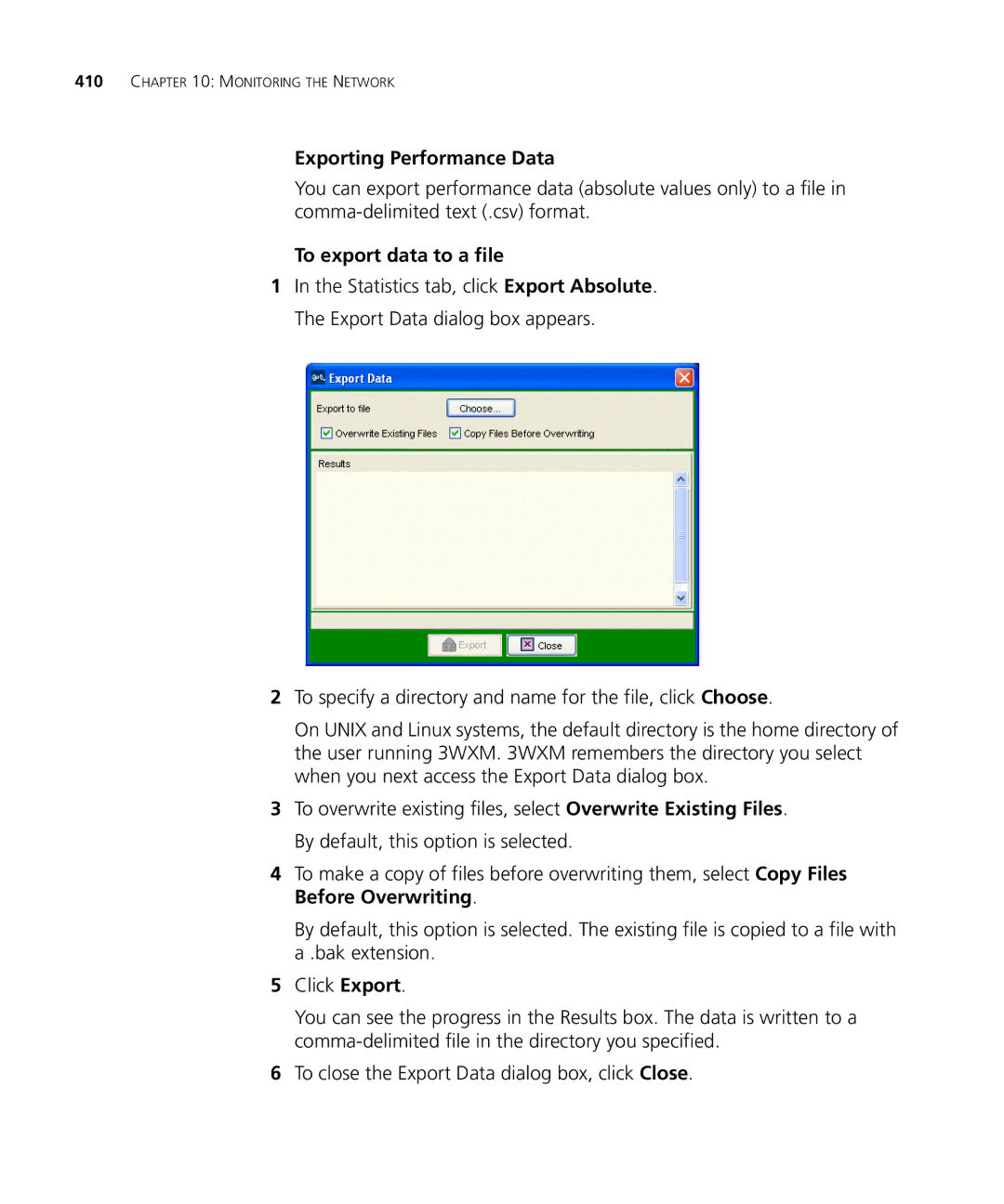 HP Manager Software manual Exporting Performance Data, To export data to a file 