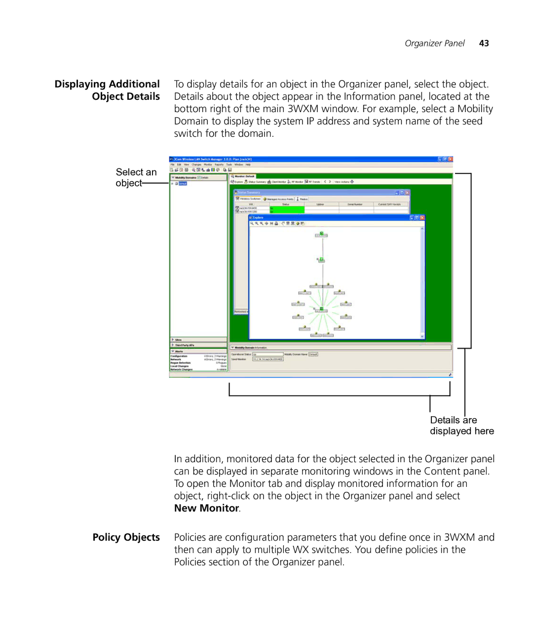 HP Manager Software manual Select an object Details are displayed here 