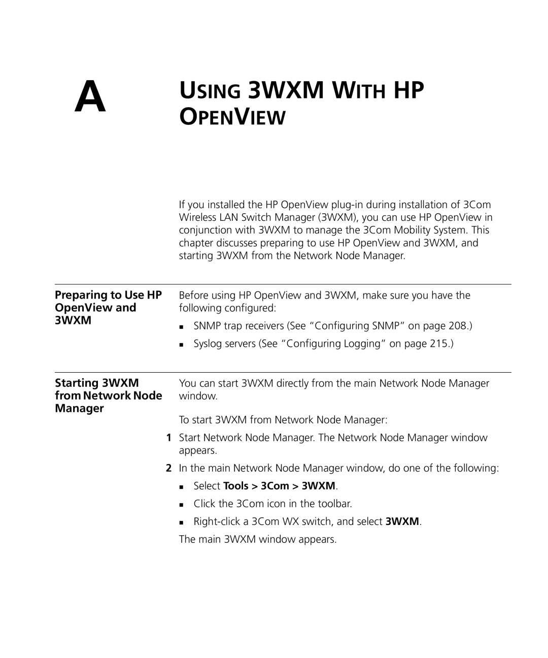 HP Manager Software Preparing to Use HP OpenView and 3WXM, From Network Node, To start 3WXM from Network Node Manager 