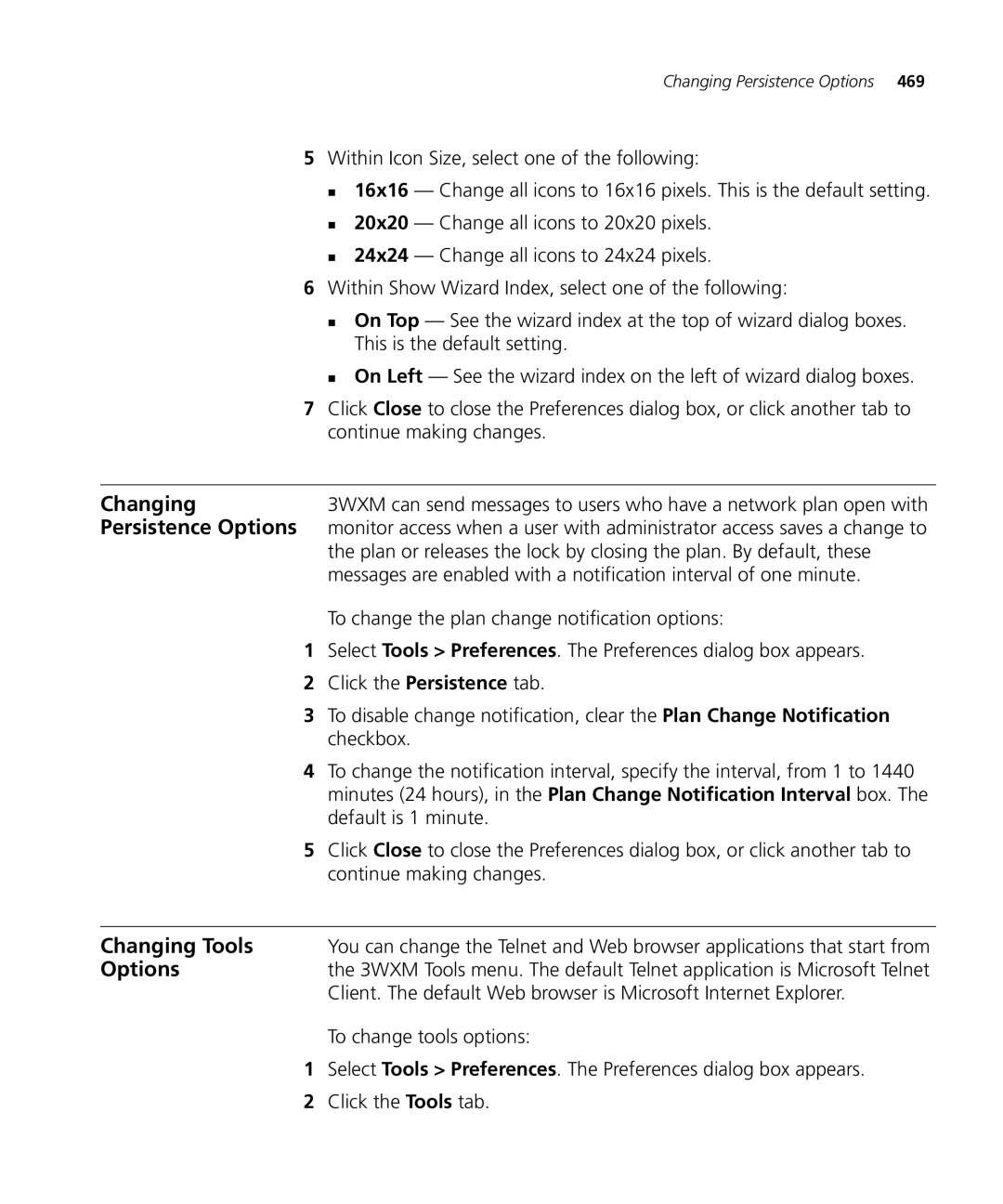 HP Manager Software manual Changing Tools, Options 