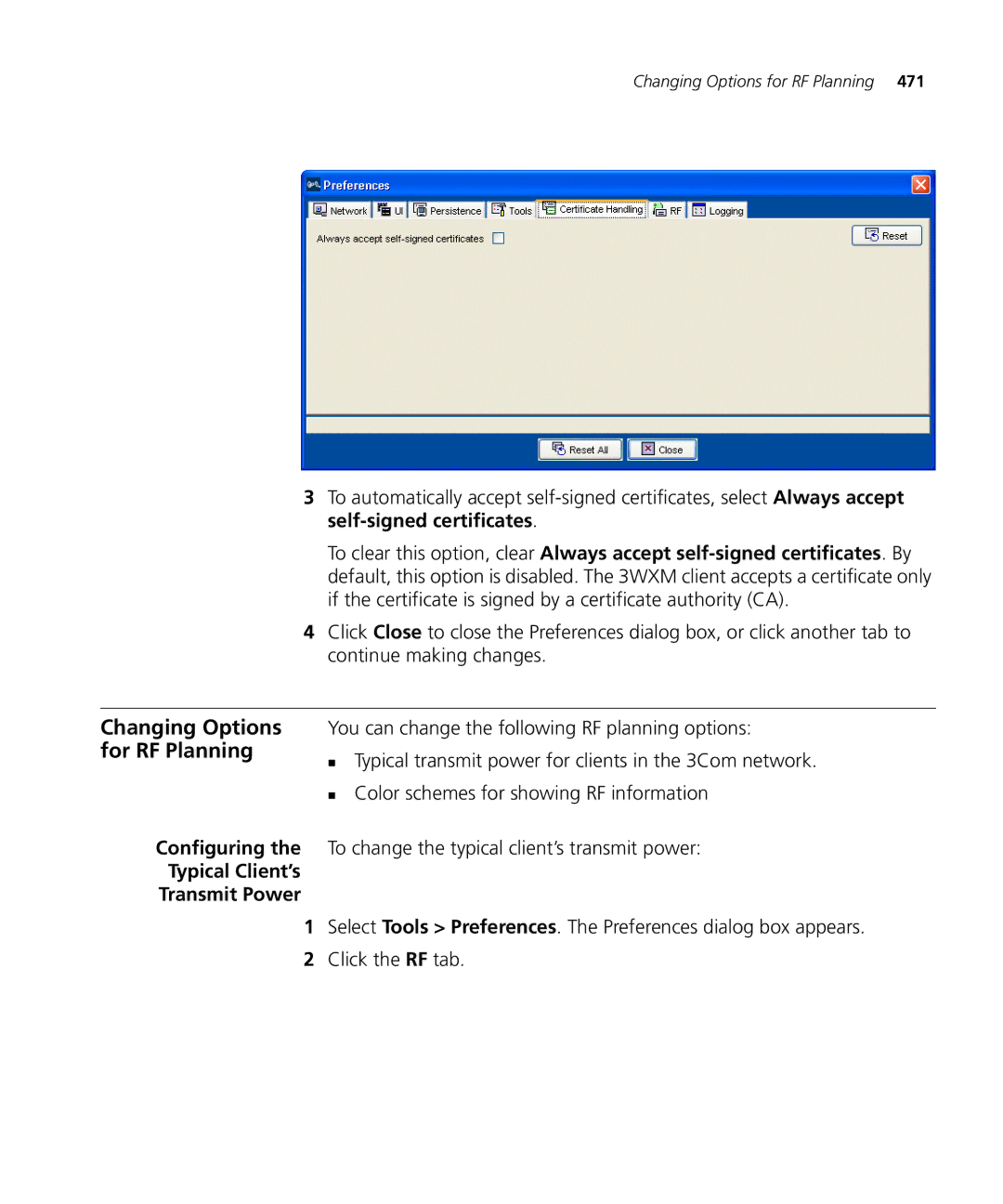 HP Manager Software manual Changing Options, For RF Planning, You can change the following RF planning options 