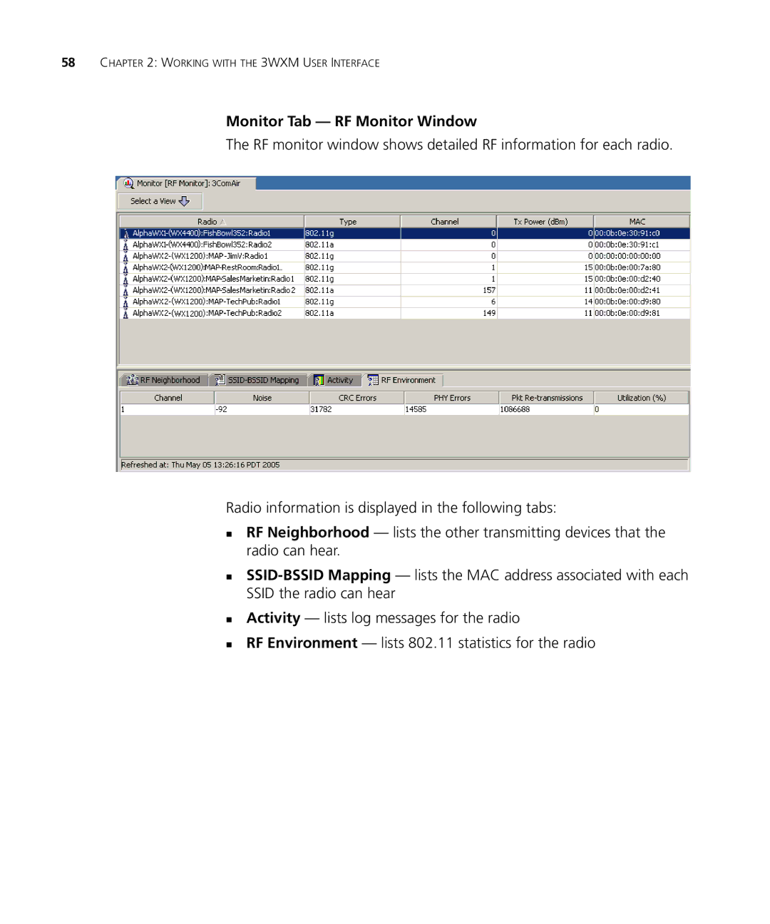 HP Manager Software manual Monitor Tab RF Monitor Window 