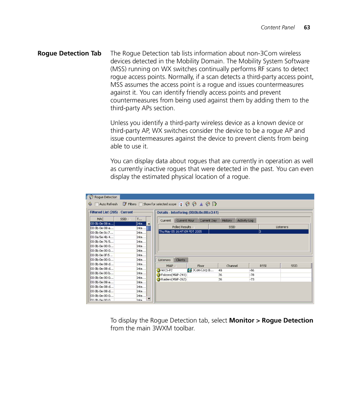 HP Manager Software manual Content Panel 