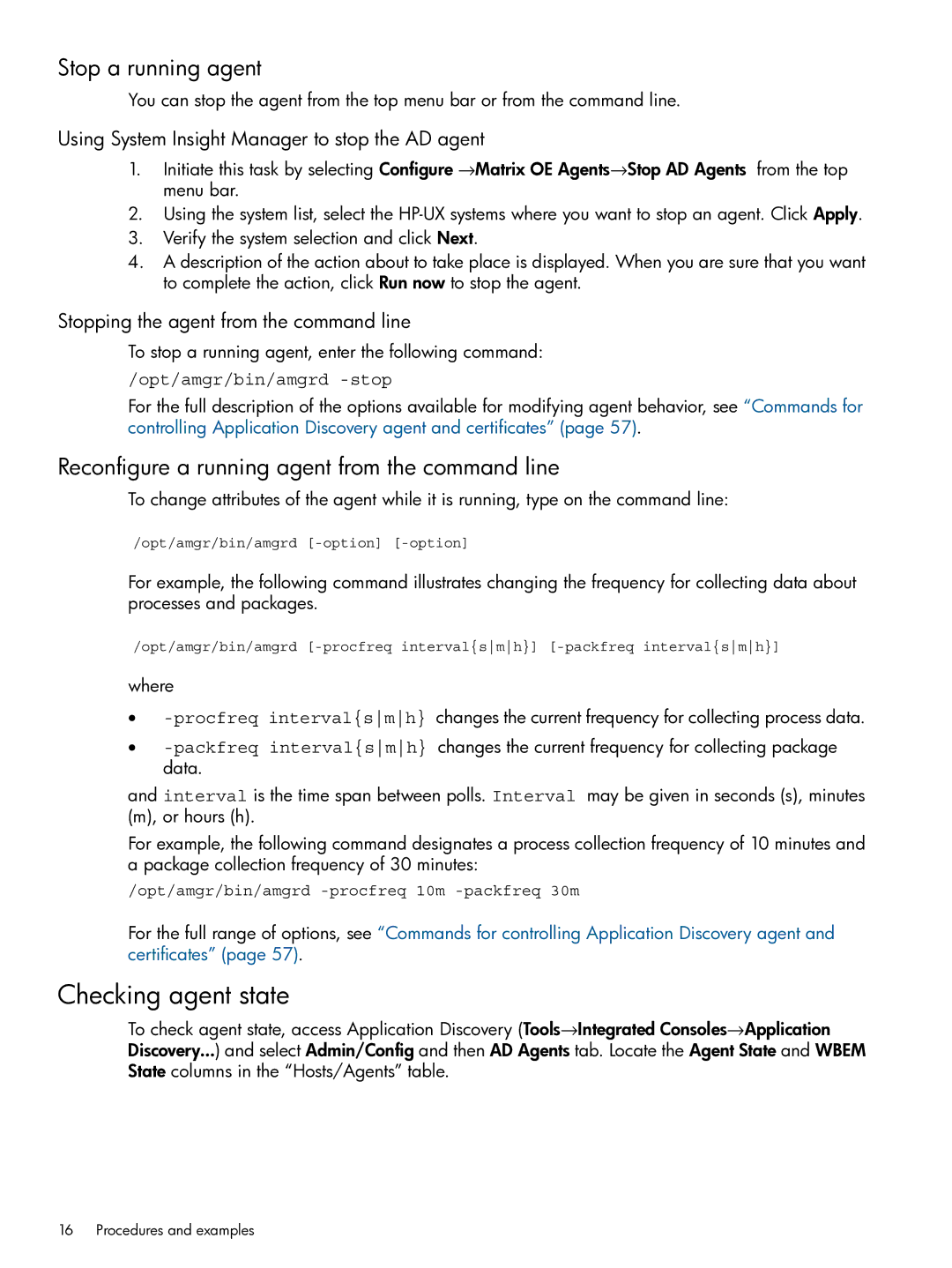 HP Matrix Operating Environment Software manual Checking agent state, Stop a running agent 