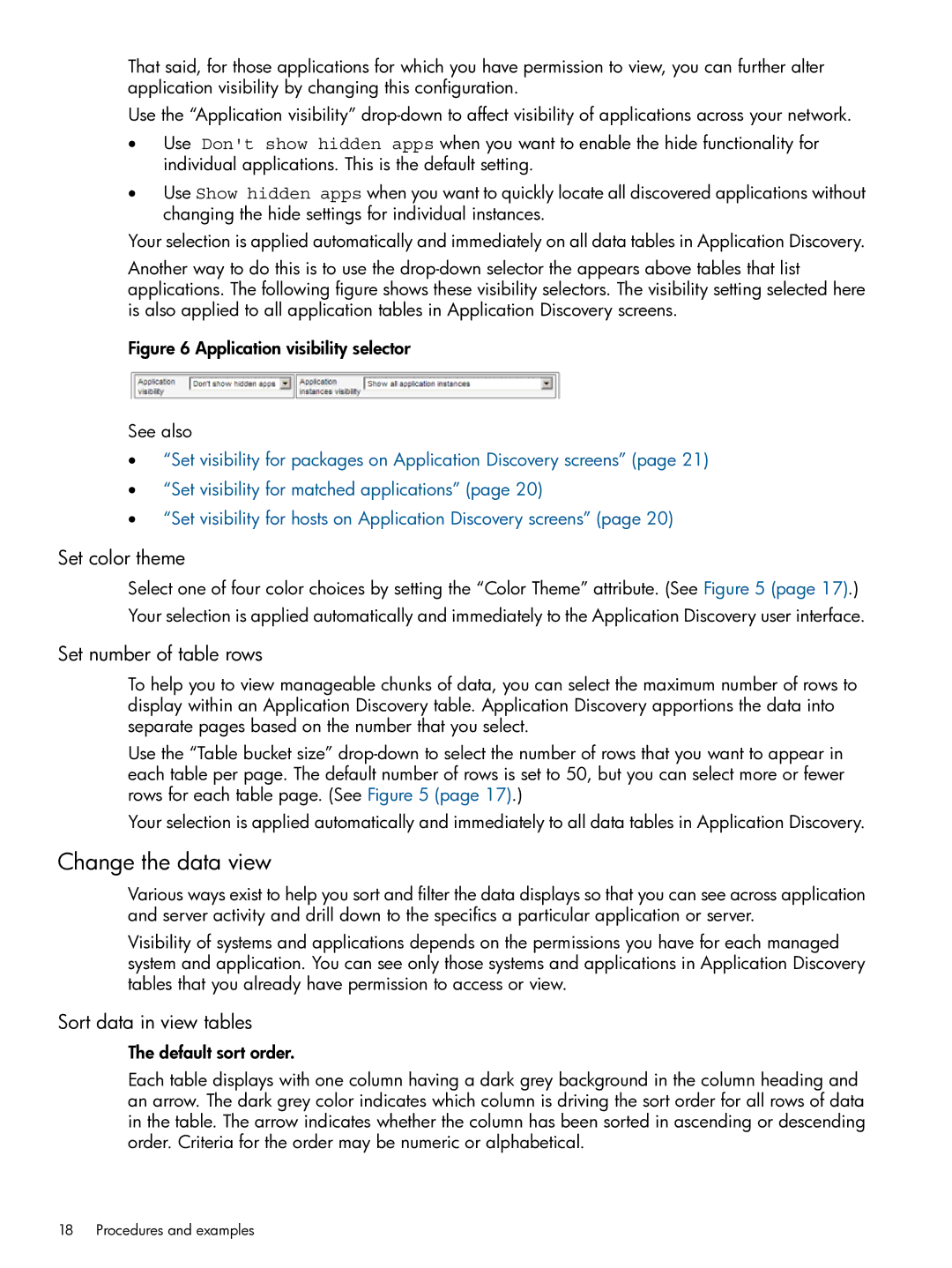 HP Matrix Operating Environment Software manual Change the data view, Set color theme, Set number of table rows 