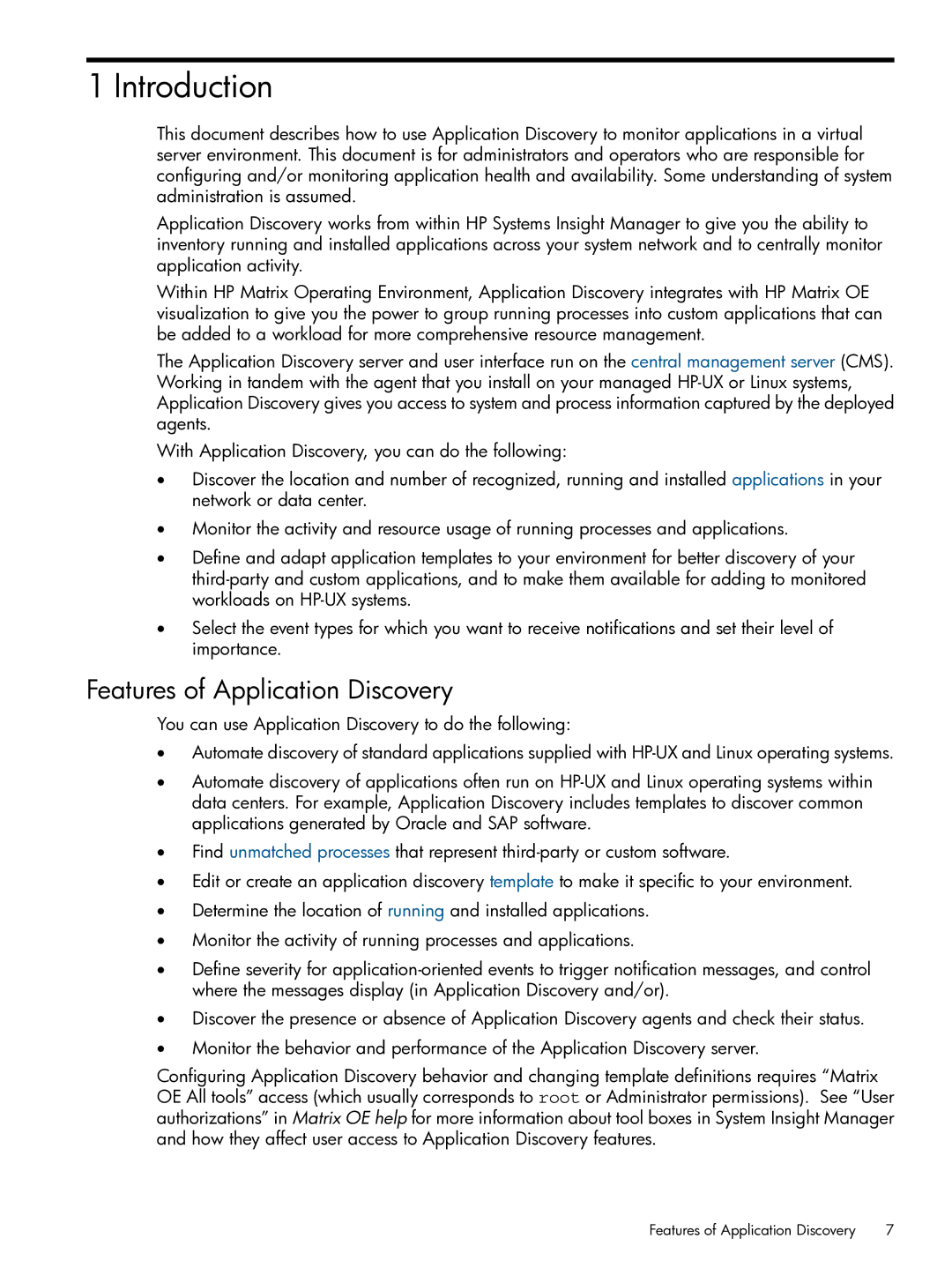 HP Matrix Operating Environment Software manual Introduction, Features of Application Discovery 