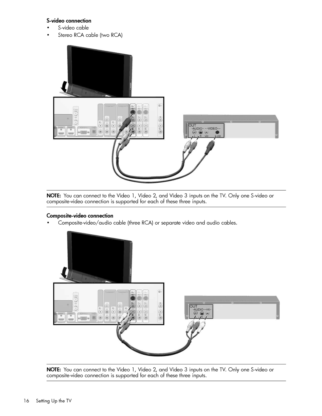 HP md5020n 50 inch 720p, md6580n 65 inch 1080p, md5880n 58 inch 1080p, md5820n 58 inch 720p manual Video connection 