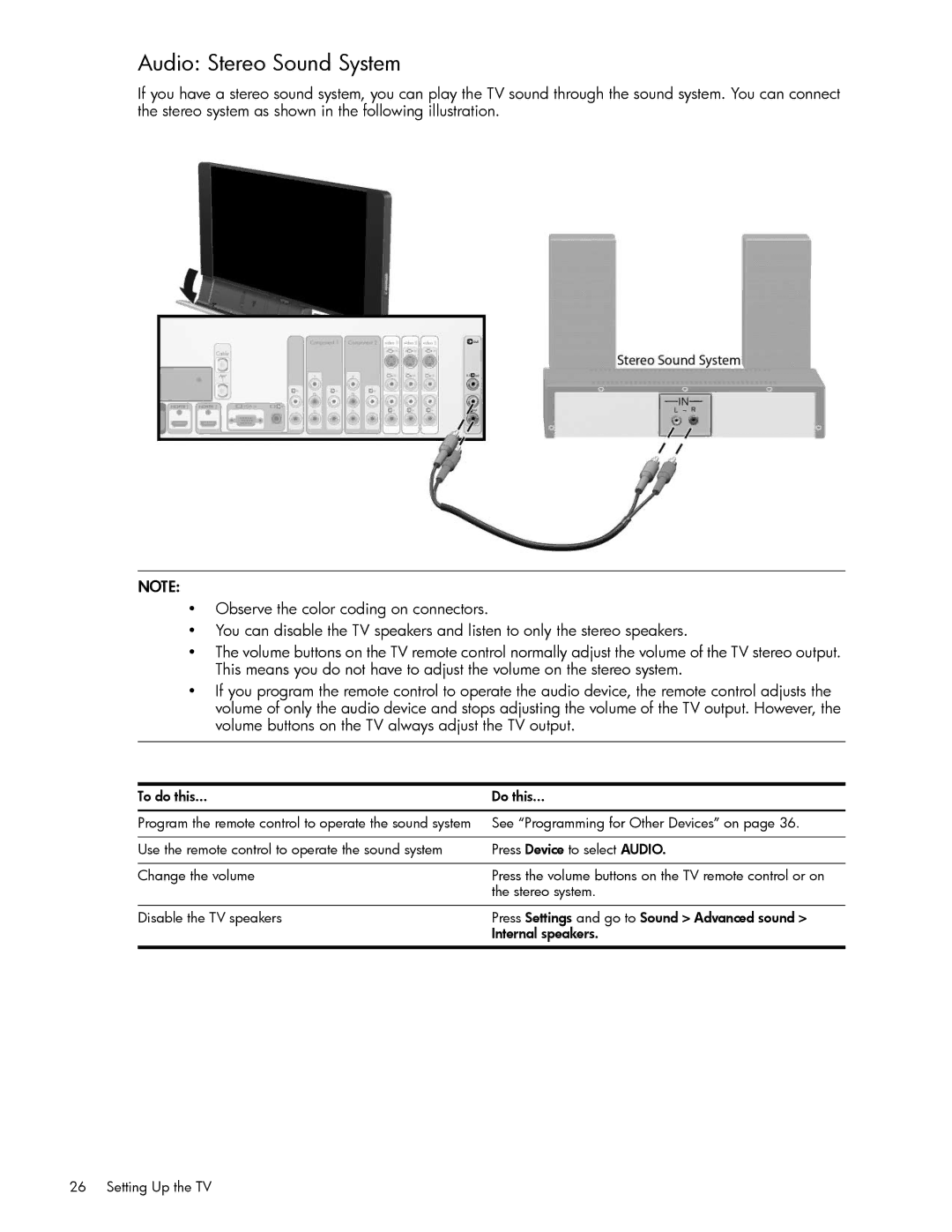 HP md5880n 58 inch 1080p, md5020n 50 inch 720p manual Audio Stereo Sound System, To do this Do this, Stereo system 