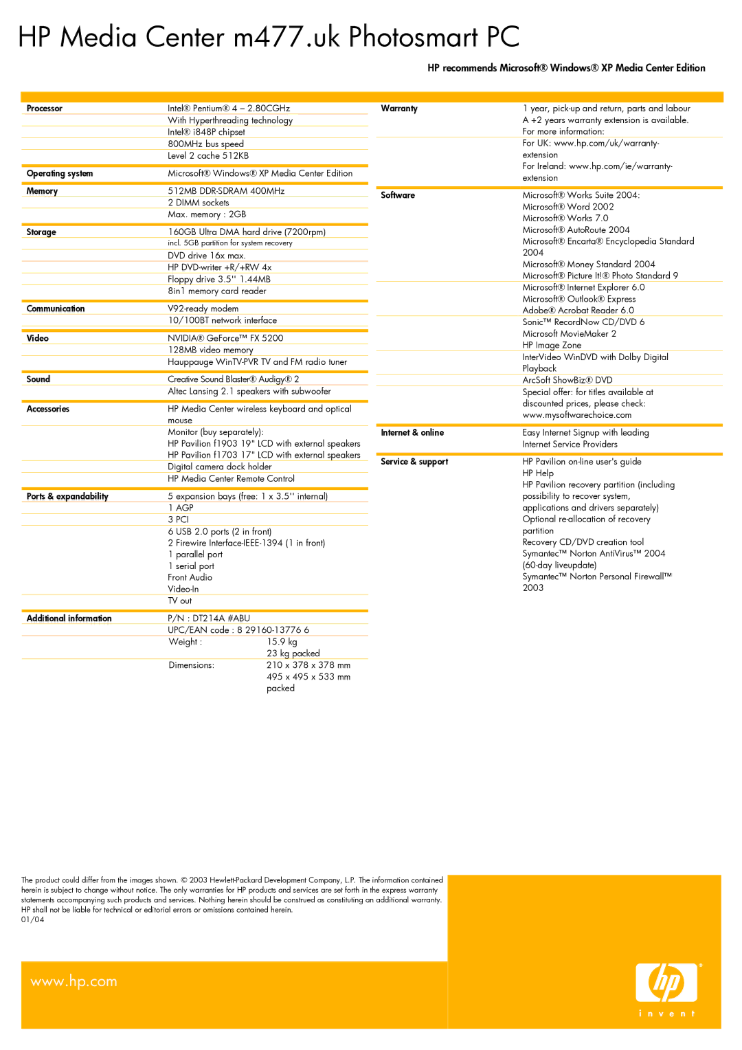 HP Media Centre Photo Smart m477 manual HP recommends Microsoft Windows XP Media Center Edition, Agp Pci 