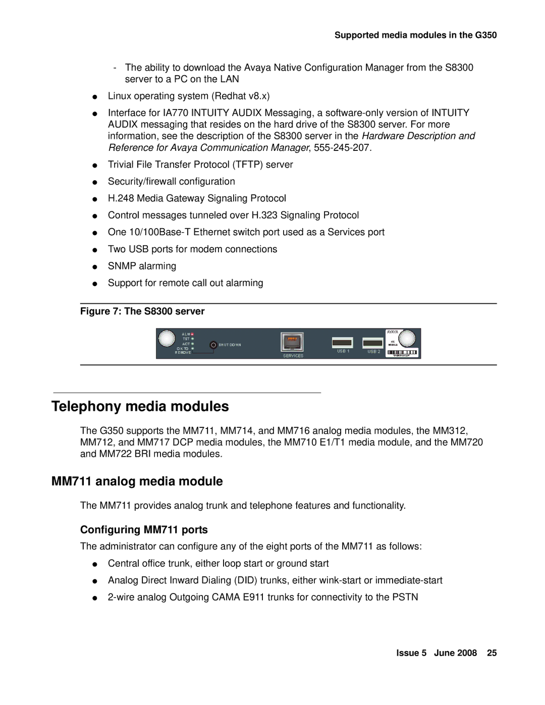 HP Media Gateways G250, Media Gateways G350 manual Telephony media modules, MM711 analog media module 