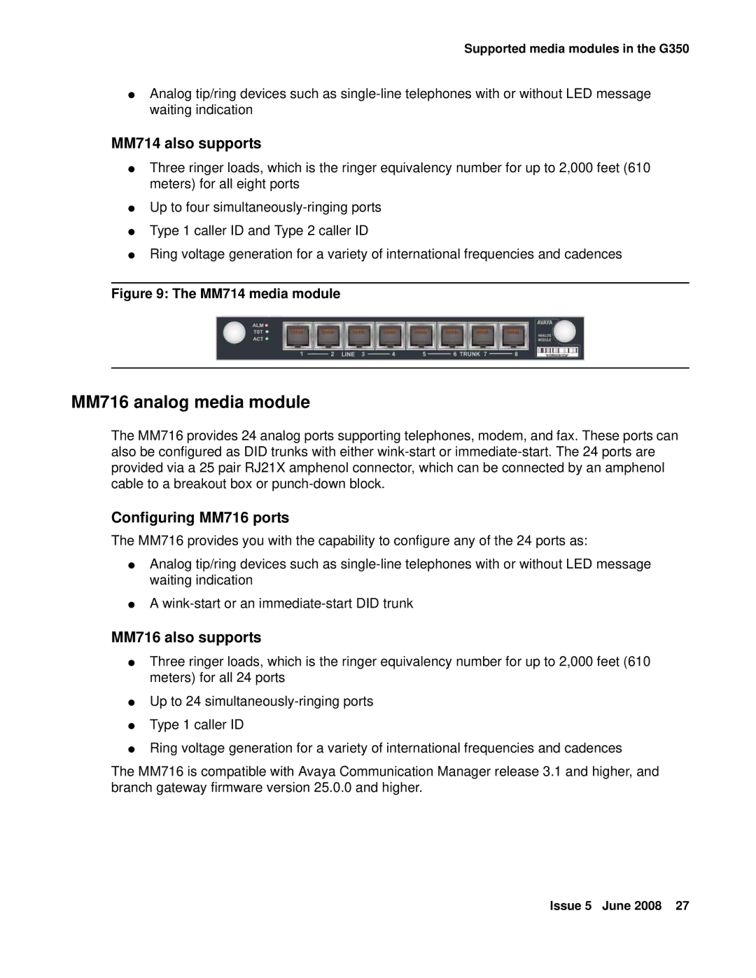 HP Media Gateways G250, Media Gateways G350 manual MM716 analog media module, MM714 media module 