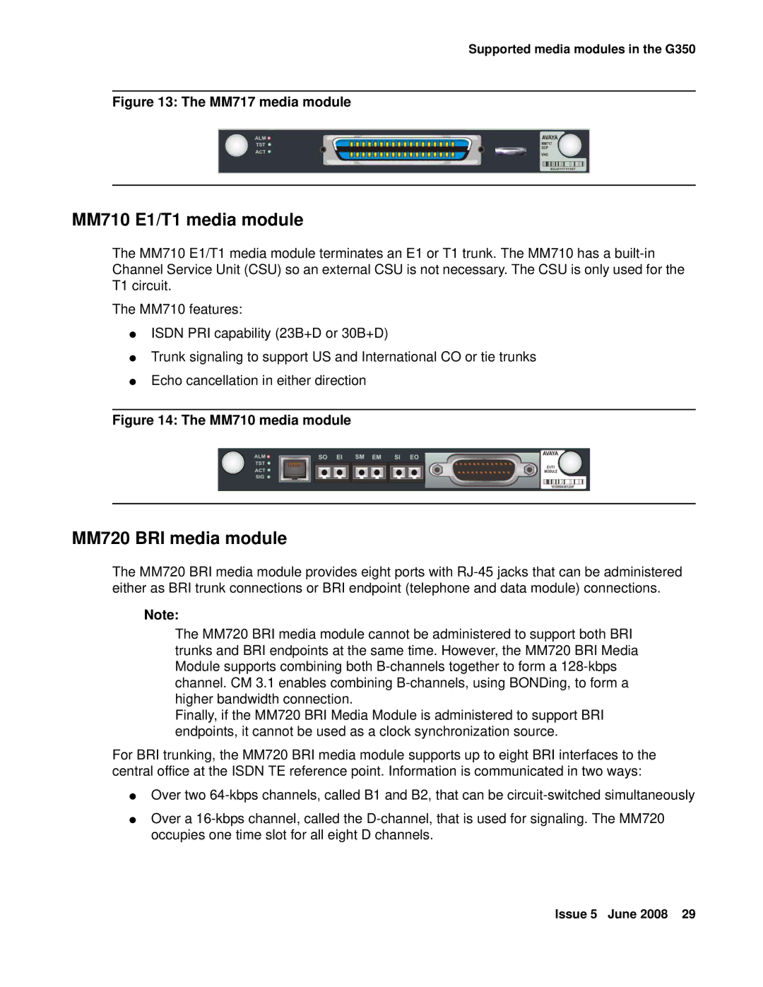 HP Media Gateways G250, Media Gateways G350 manual MM710 E1/T1 media module, MM720 BRI media module 