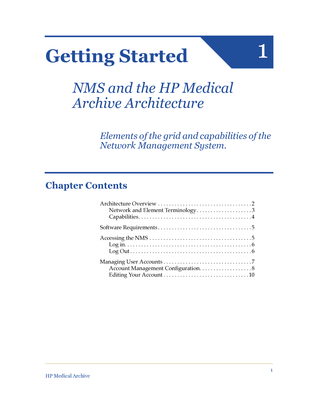 HP Medical Archive Solution manual Getting Started, Chapter Contents 