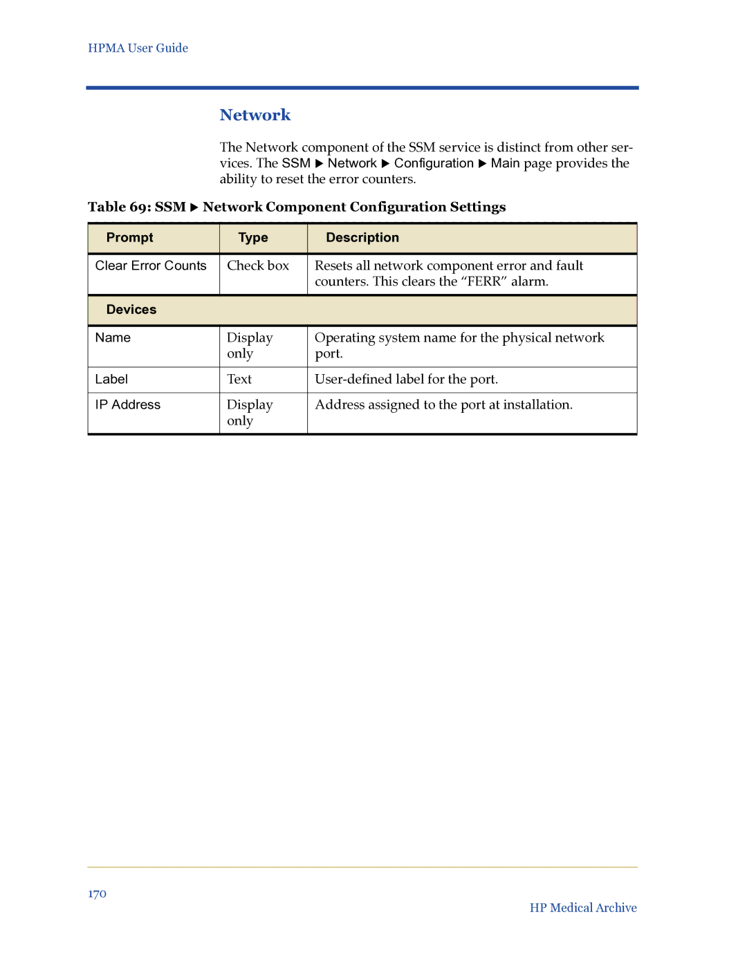 HP Medical Archive Solution manual SSM X Network Component Configuration Settings 