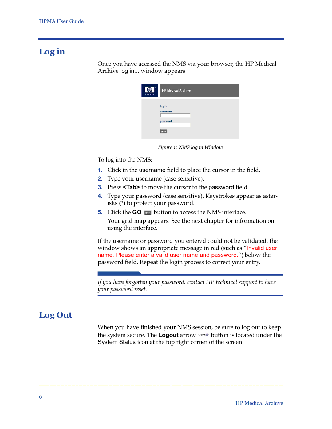 HP Medical Archive Solution manual Log Out 