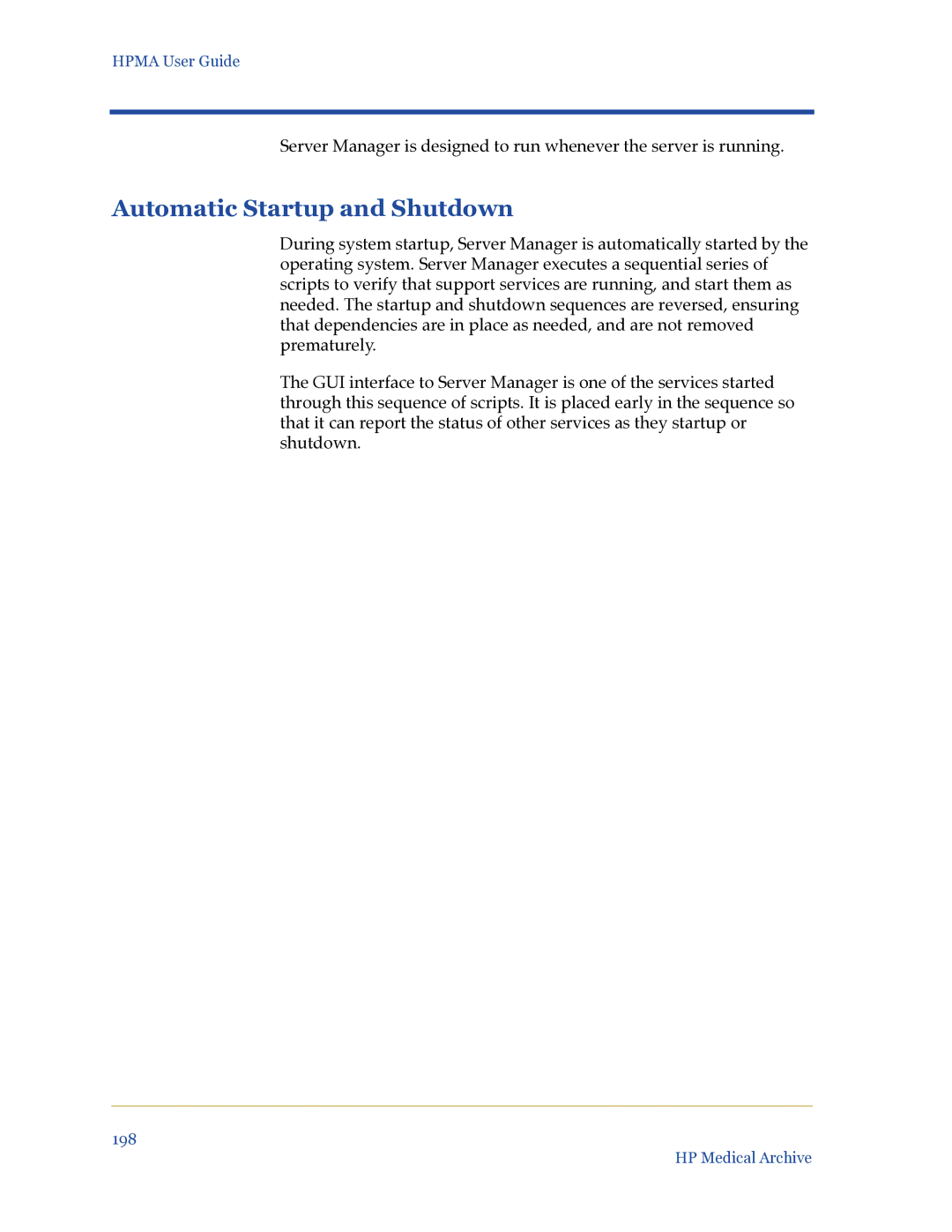 HP Medical Archive Solution manual Automatic Startup and Shutdown 