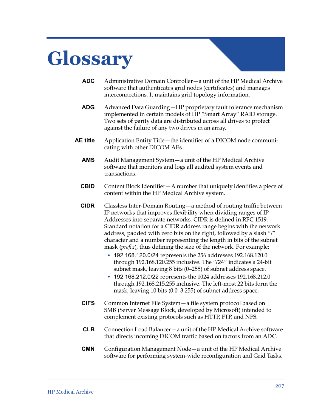 HP Medical Archive Solution manual Glossary 