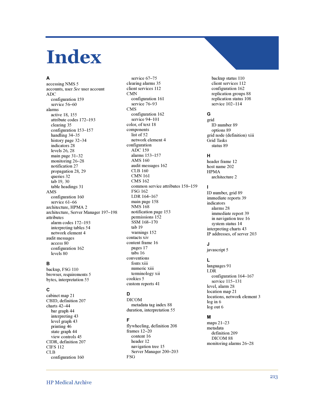 HP Medical Archive Solution manual Index 