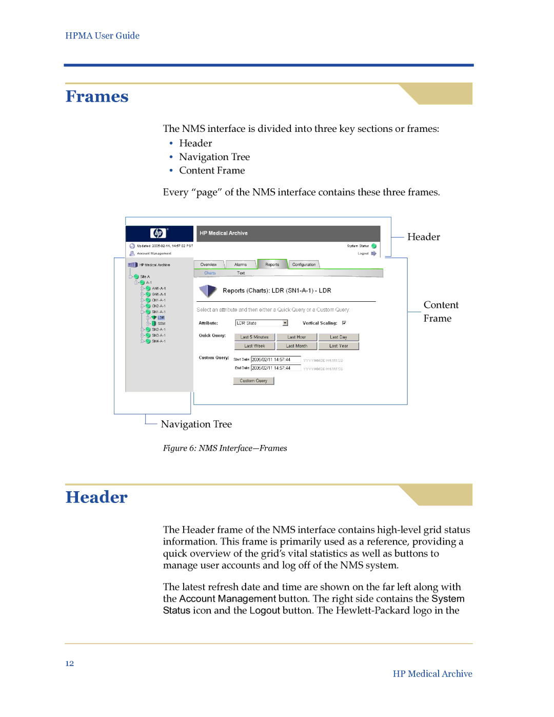 HP Medical Archive Solution manual Frames, Header 