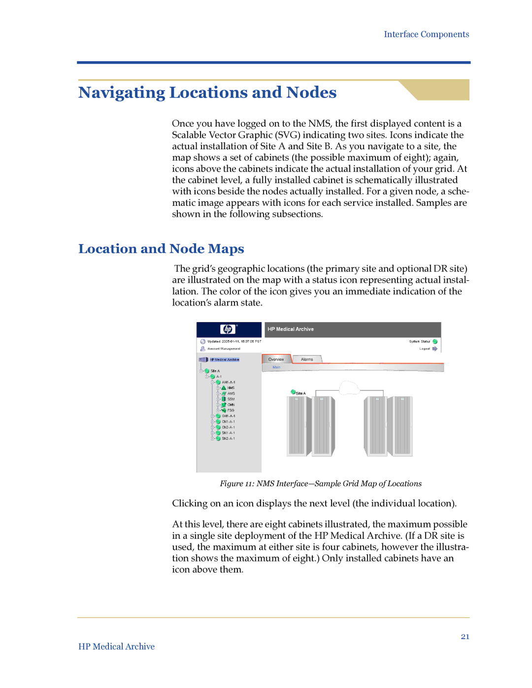 HP Medical Archive Solution manual Navigating Locations and Nodes, Location and Node Maps 