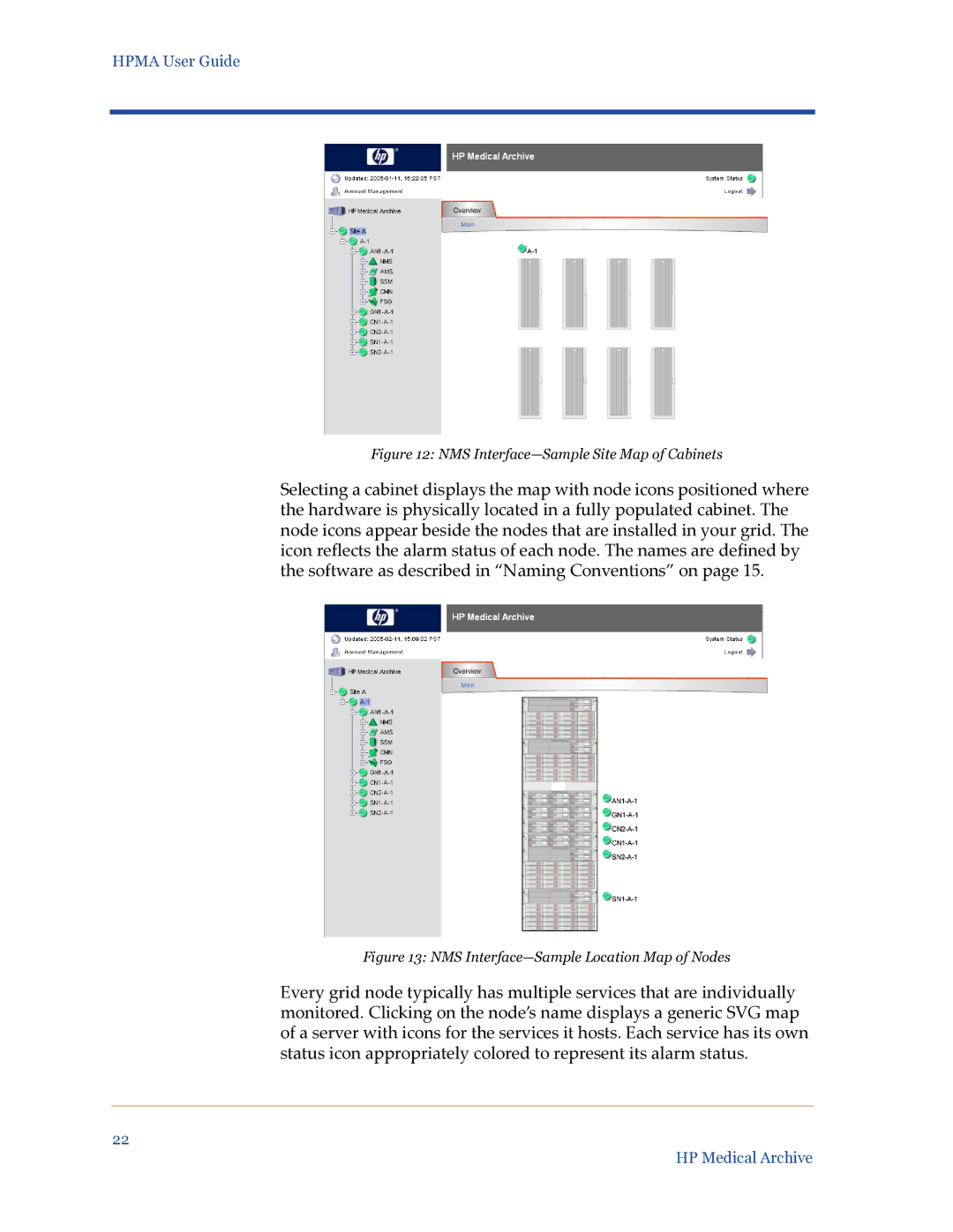 HP Medical Archive Solution manual NMS Interface-Sample Site Map of Cabinets 