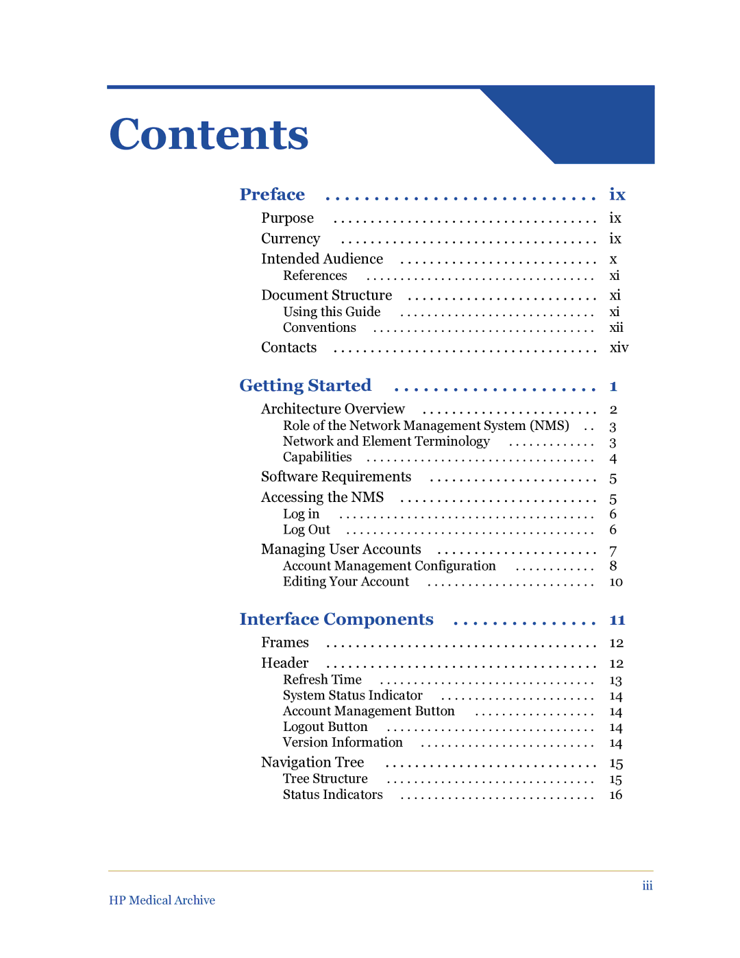 HP Medical Archive Solution manual Contents 