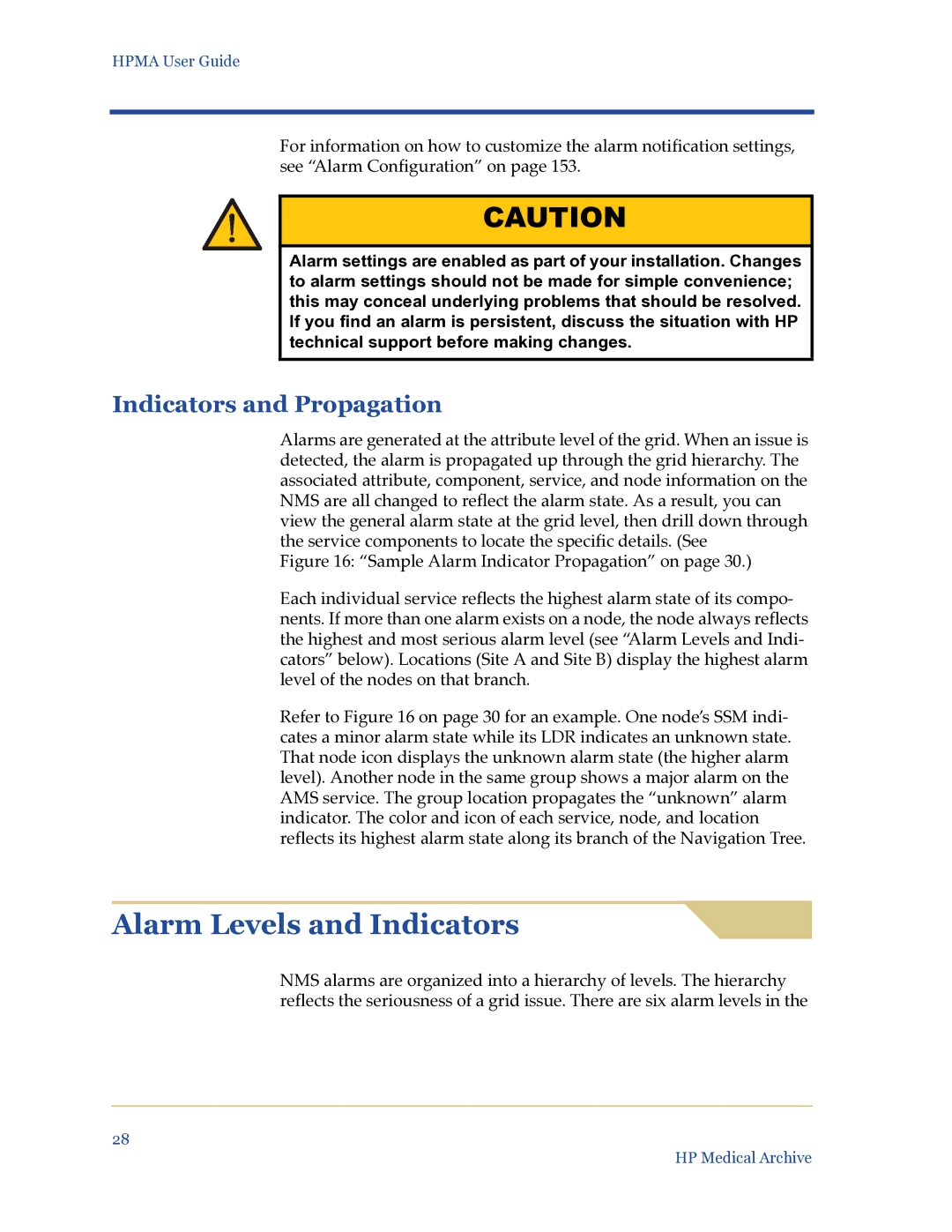 HP Medical Archive Solution manual Alarm Levels and Indicators, Indicators and Propagation 