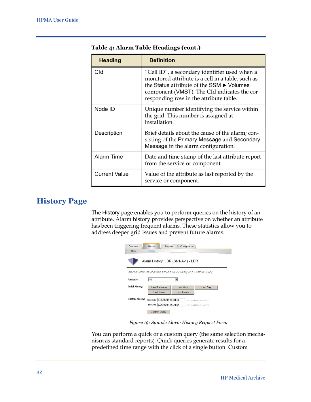 HP Medical Archive Solution manual Sample Alarm History Request Form 