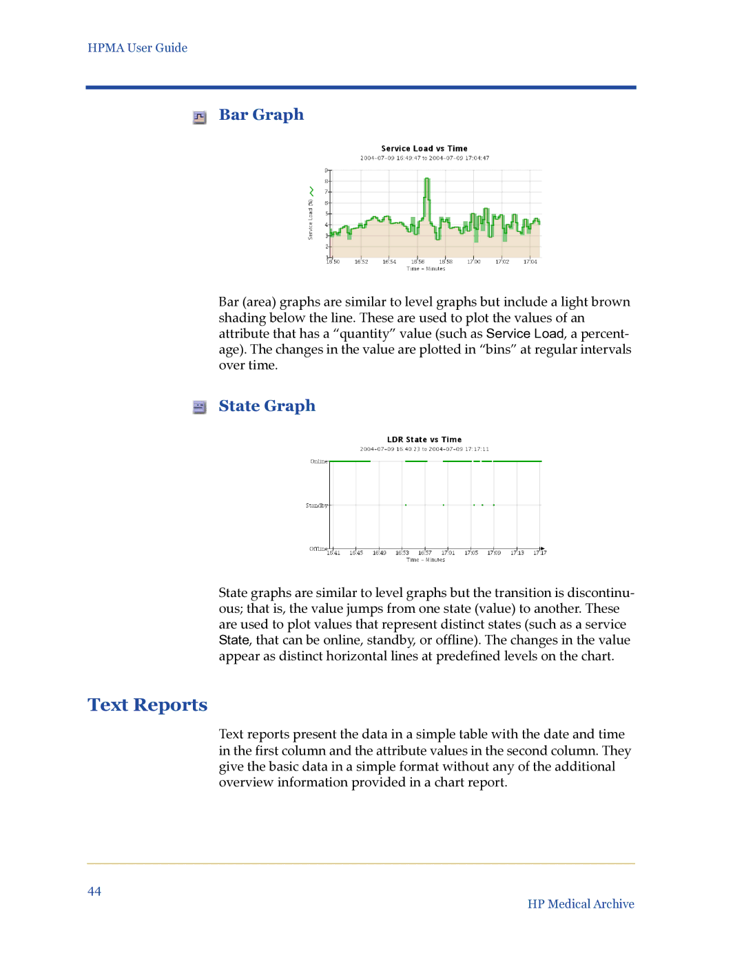 HP Medical Archive Solution manual Text Reports, Bar Graph, State Graph 