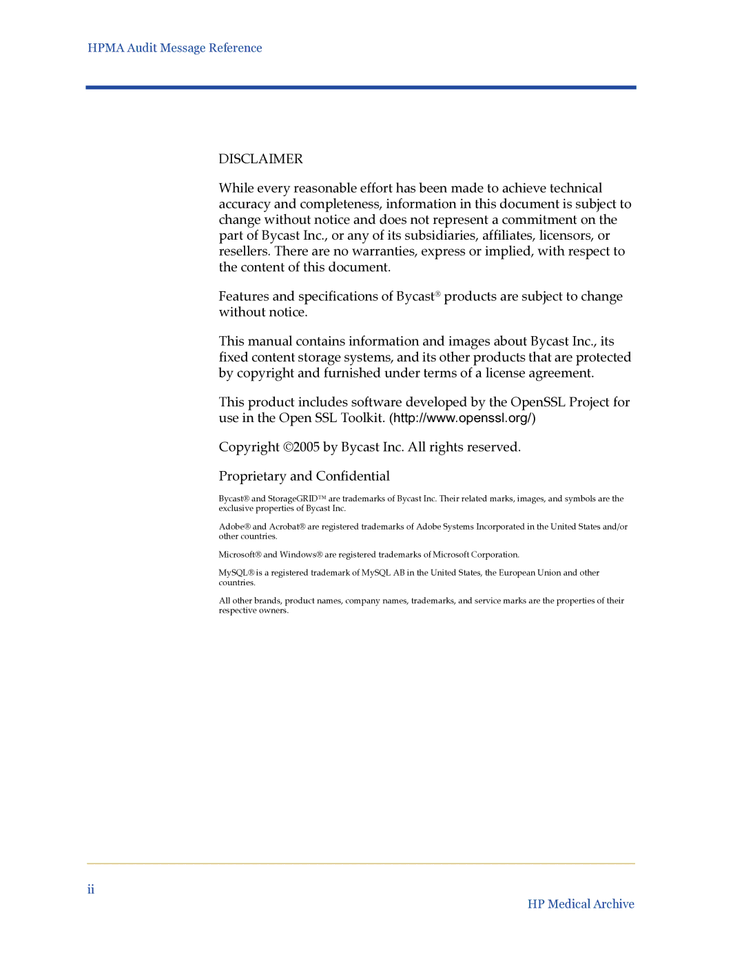 HP Medical Archive Solution manual Disclaimer 