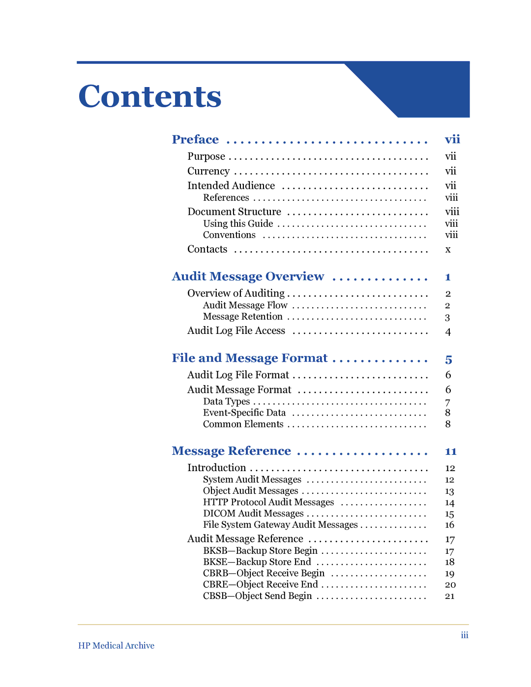 HP Medical Archive Solution manual Contents 