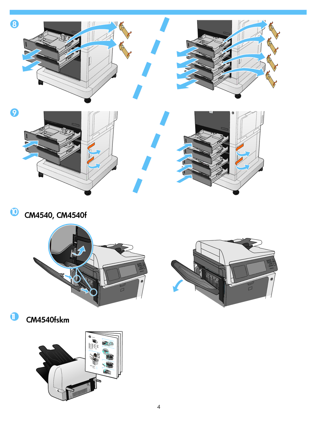 HP MFP CM4540FSKM manual 10 CM4540, CM4540f 11 CM4540fskm 