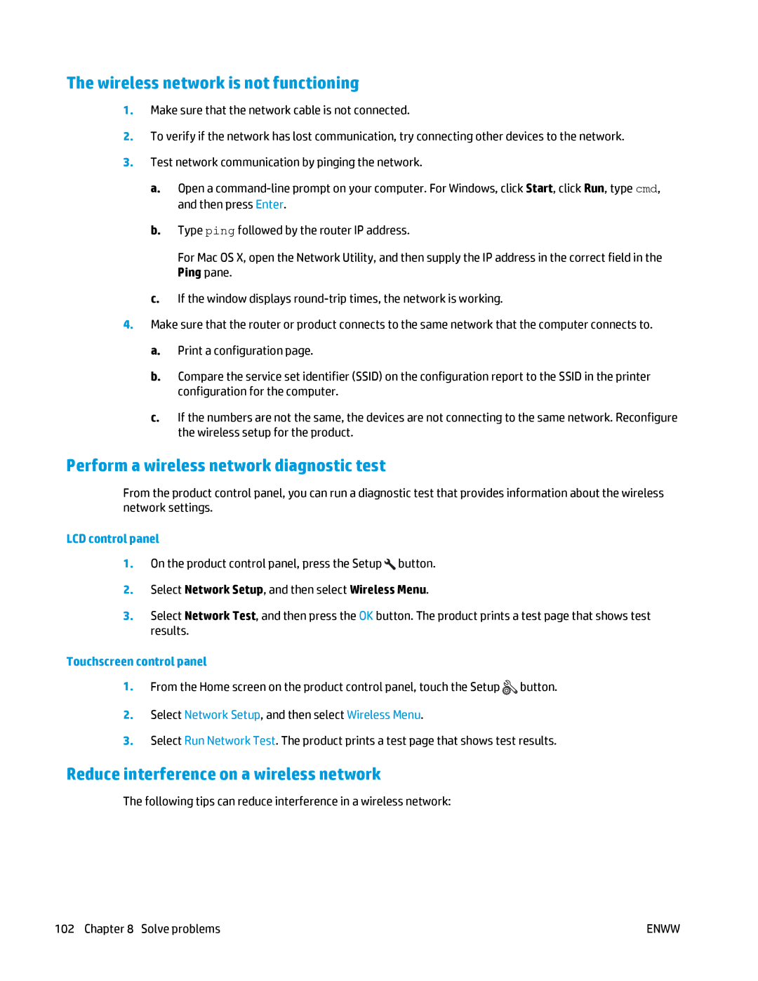 HP MFP M125 manual Wireless network is not functioning, Perform a wireless network diagnostic test 